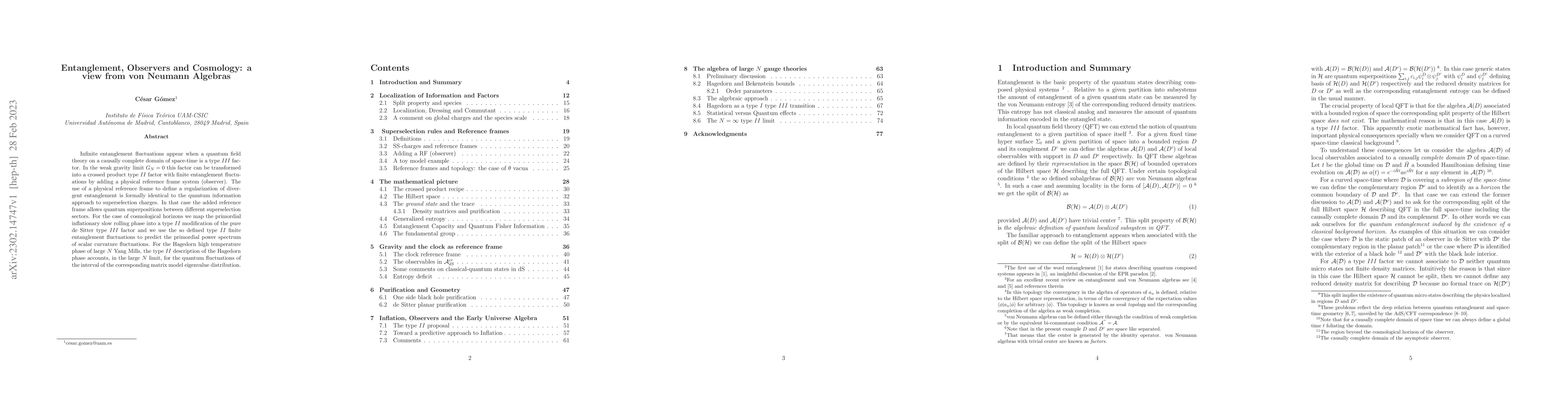 Thumbnail for Entanglement, Observers and Cosmology: a view from von Neumann Algebras