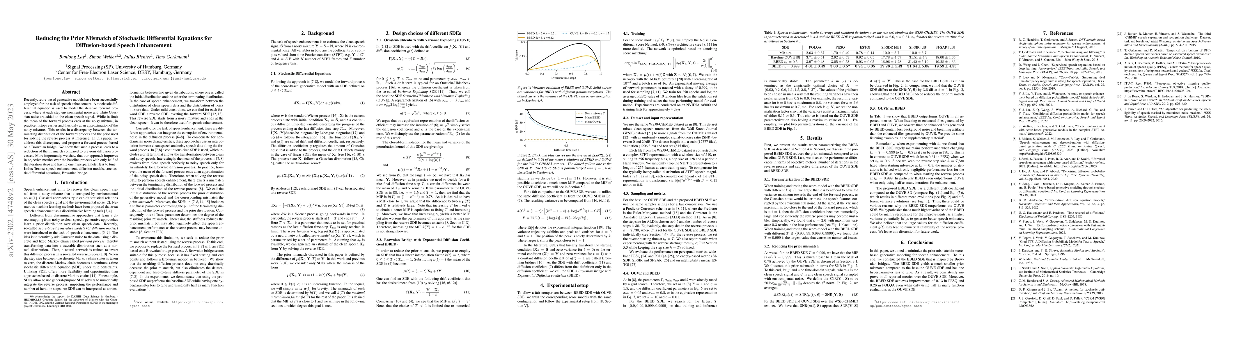 Thumbnail for Reducing the Prior Mismatch of Stochastic Differential Equations for
  Diffusion-based Speech Enhancement