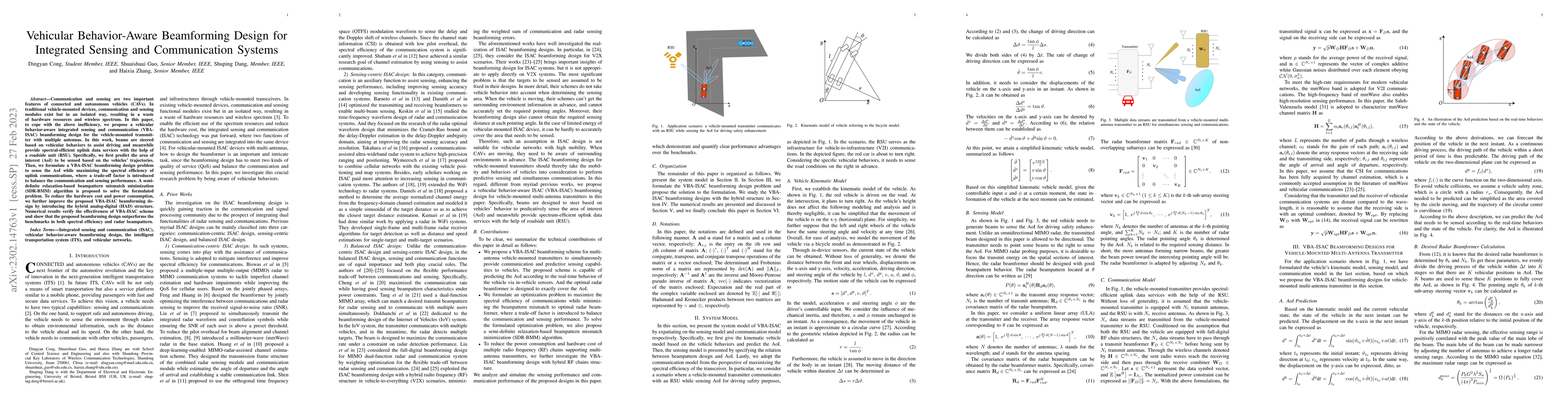 Thumbnail for Vehicular Behavior-Aware Beamforming Design for Integrated Sensing and
  Communication Systems