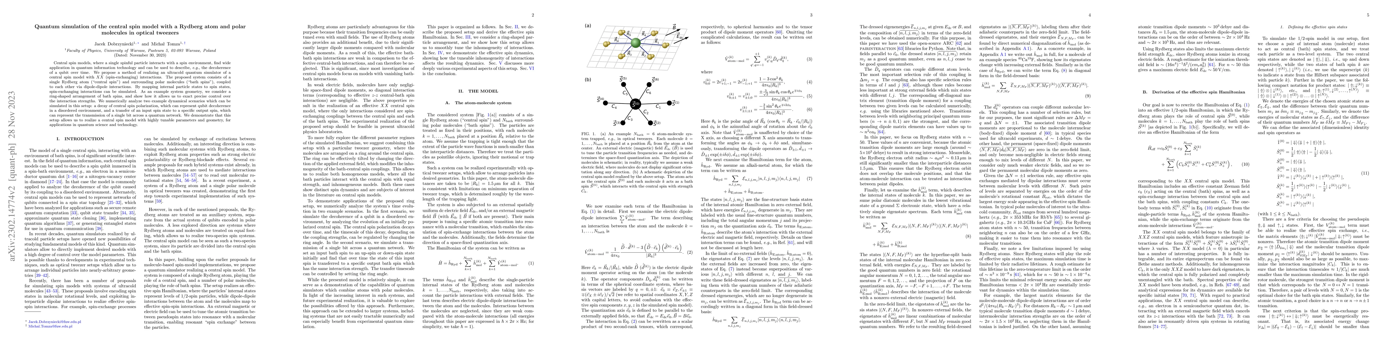 Thumbnail for Quantum simulation of the central spin model with a Rydberg atom and
  polar molecules in optical tweezers