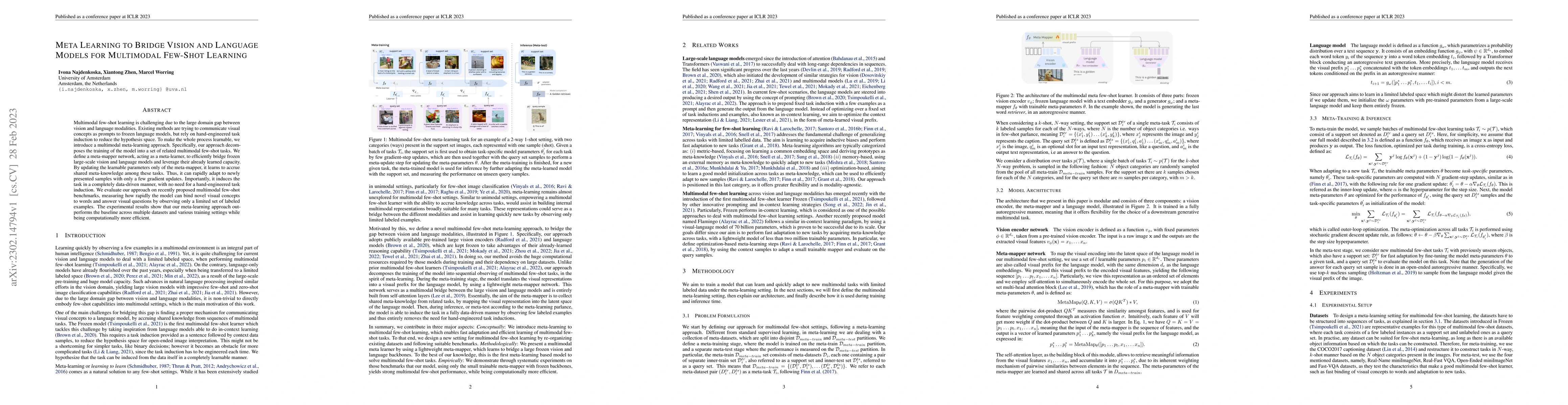 Thumbnail for Meta Learning to Bridge Vision and Language Models for Multimodal
  Few-Shot Learning