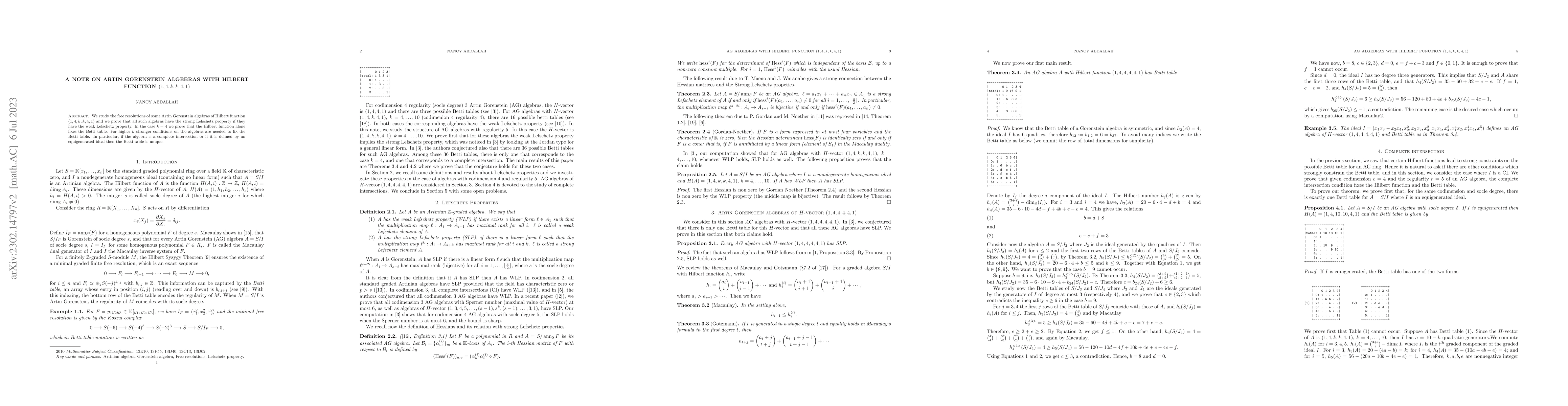 Thumbnail for A note on Artin Gorenstein algebras with Hilbert function (1,4,k,k,4,1)