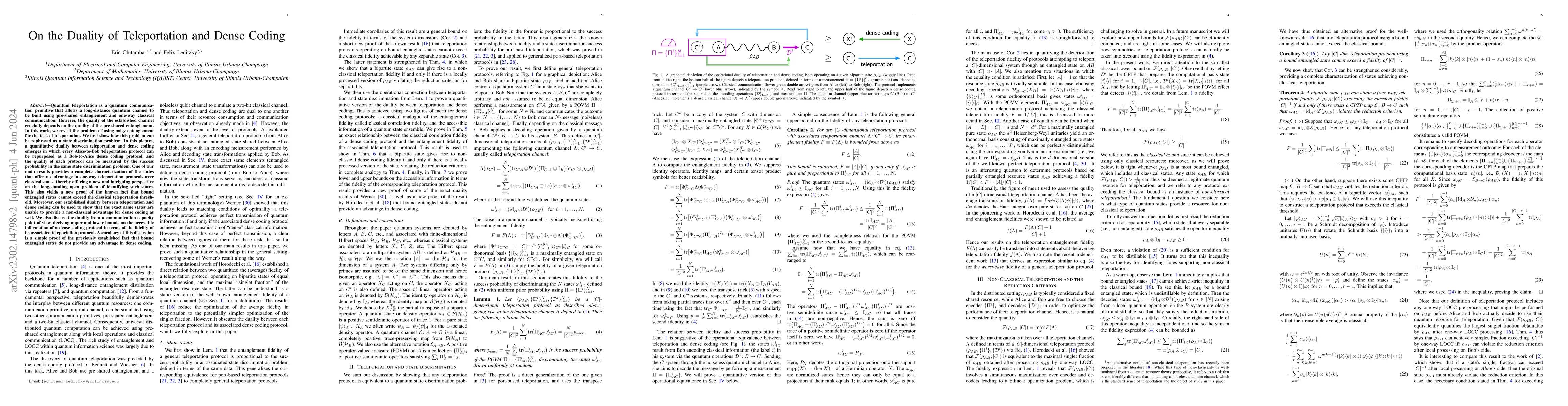 Thumbnail for On the Duality of Teleportation and Dense Coding