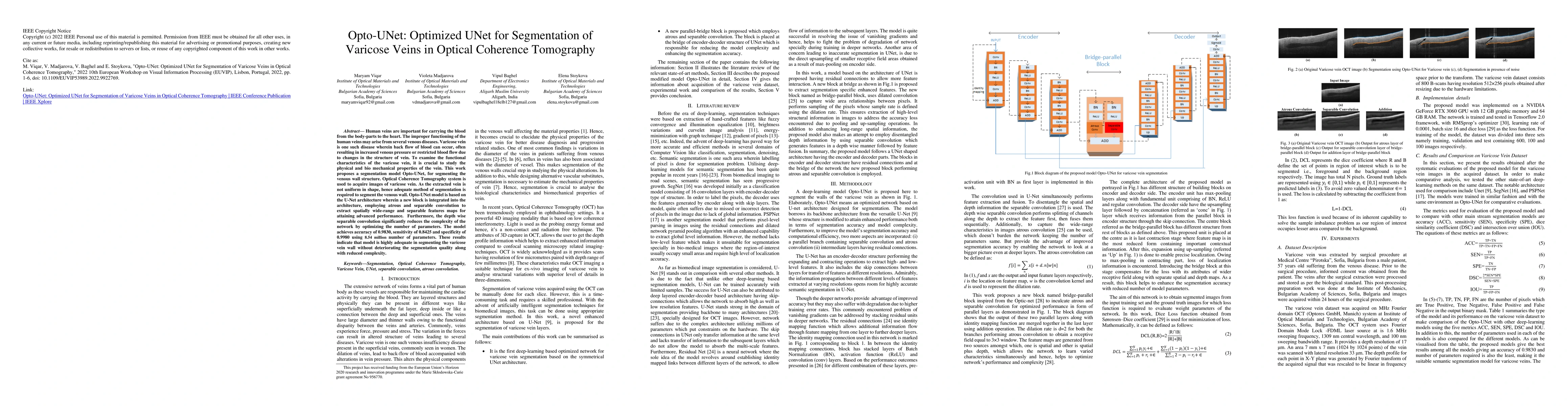 Thumbnail for Opto-UNet: Optimized UNet for Segmentation of Varicose Veins in Optical
  Coherence Tomography