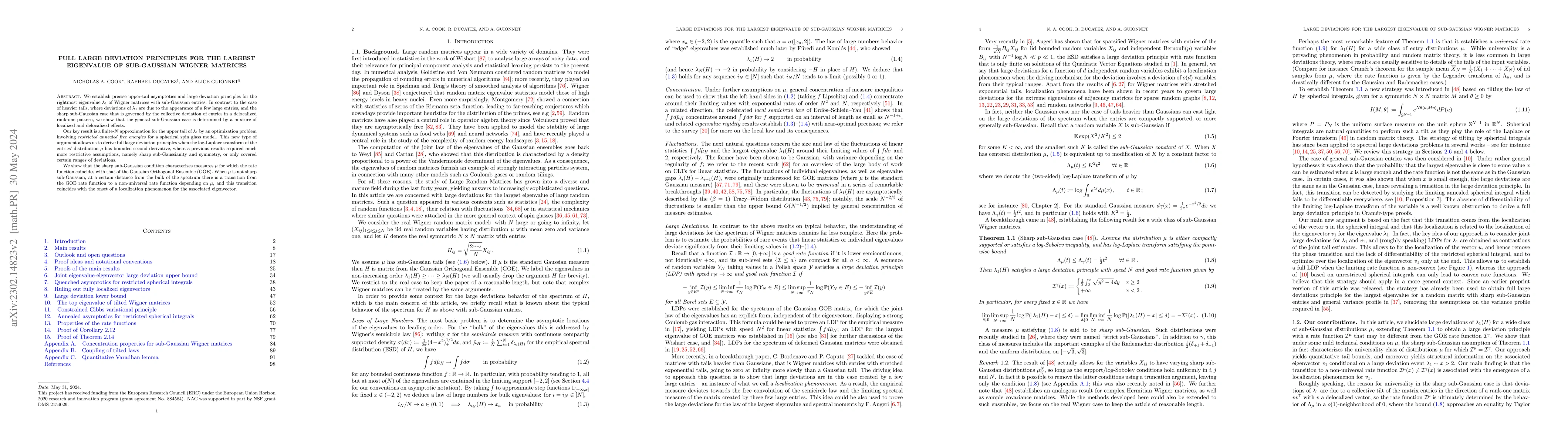 Thumbnail for Full large deviation principles for the largest eigenvalue of
  sub-Gaussian Wigner matrices