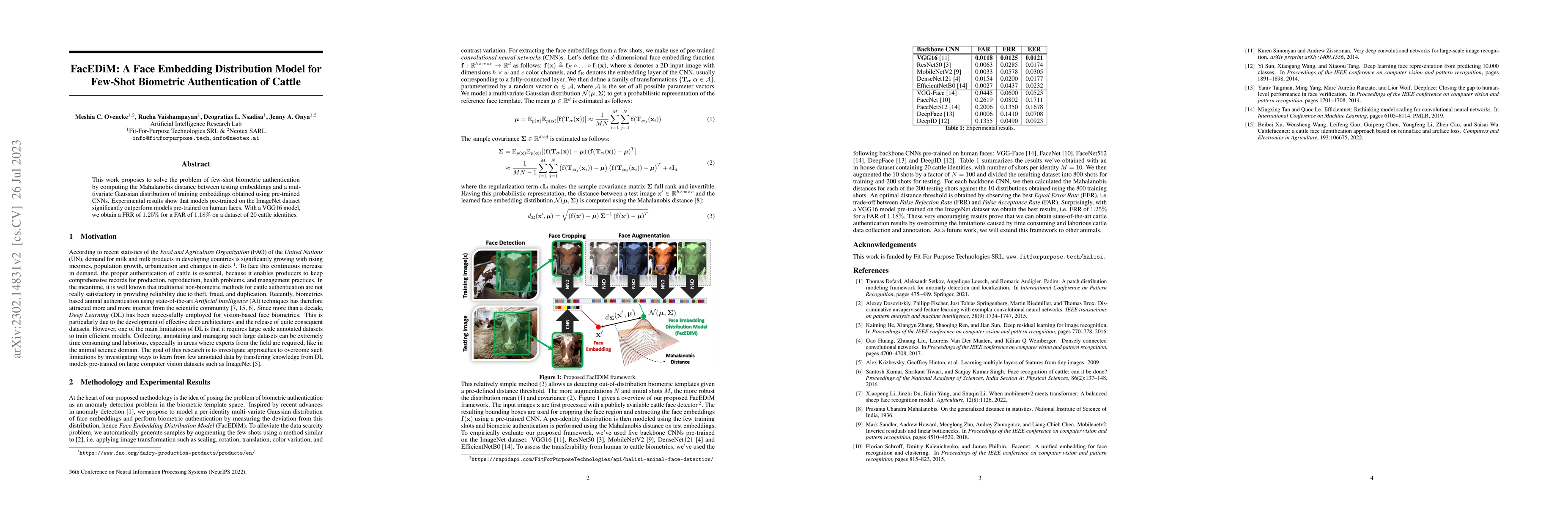 Thumbnail for FacEDiM: A Face Embedding Distribution Model for Few-Shot Biometric
  Authentication of Cattle