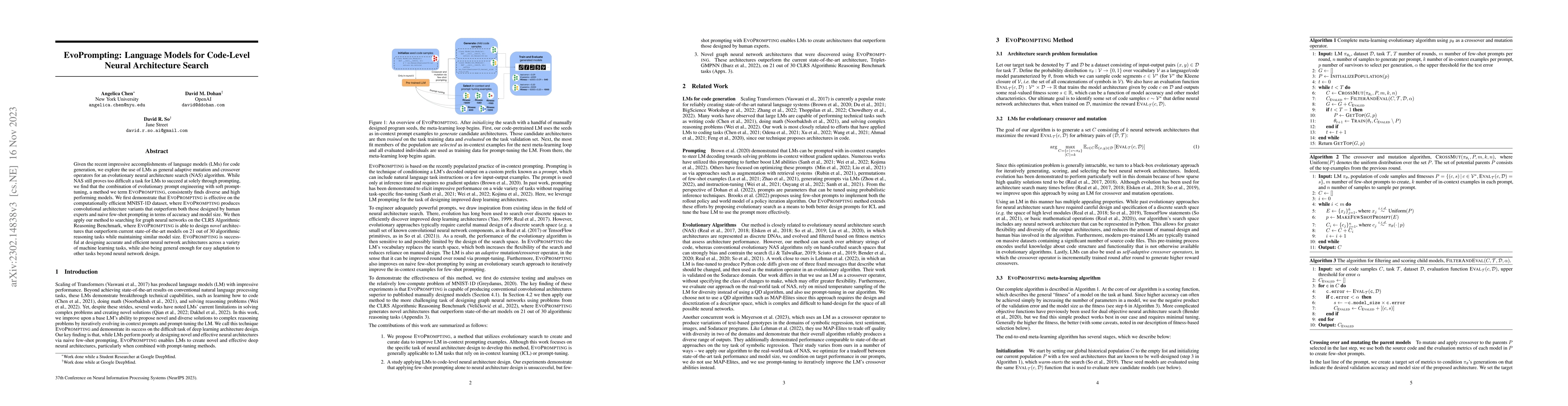 Thumbnail for EvoPrompting: Language Models for Code-Level Neural Architecture Search
