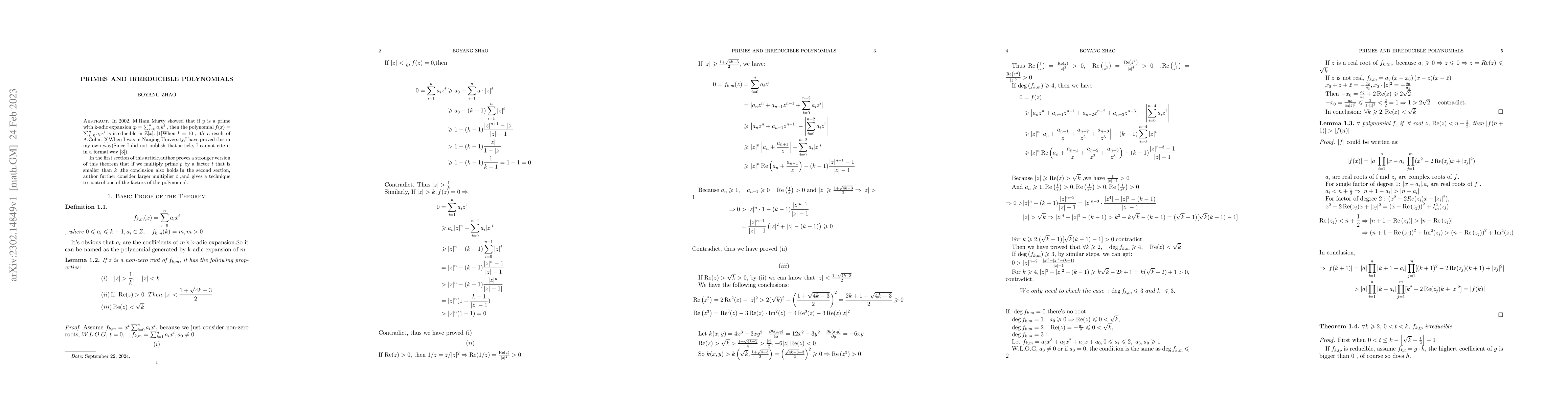 Thumbnail for Primes and irreducible polynomials