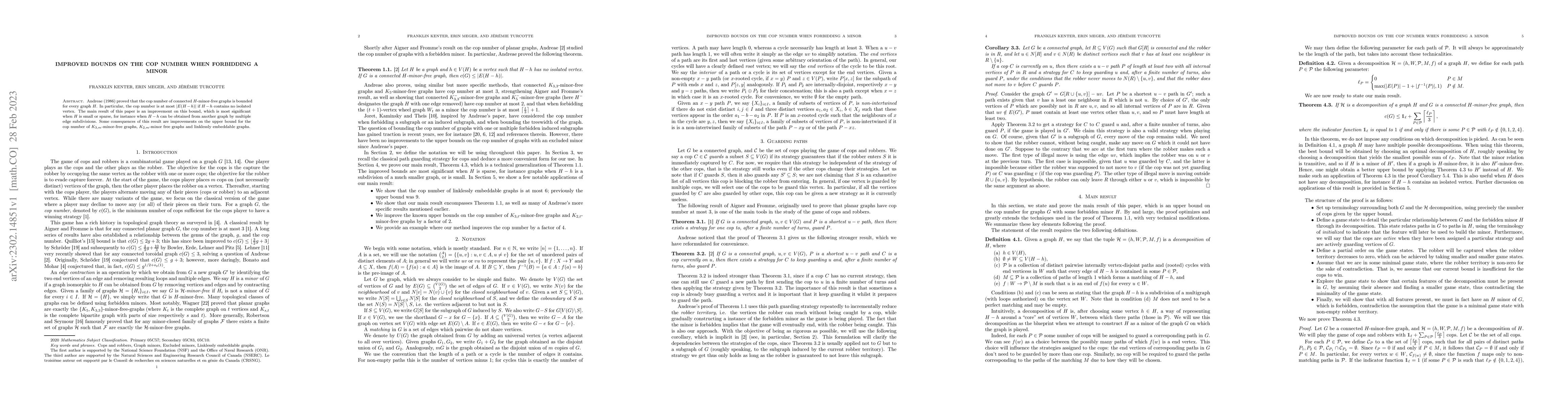 Thumbnail for Improved bounds on the cop number when forbidding a minor