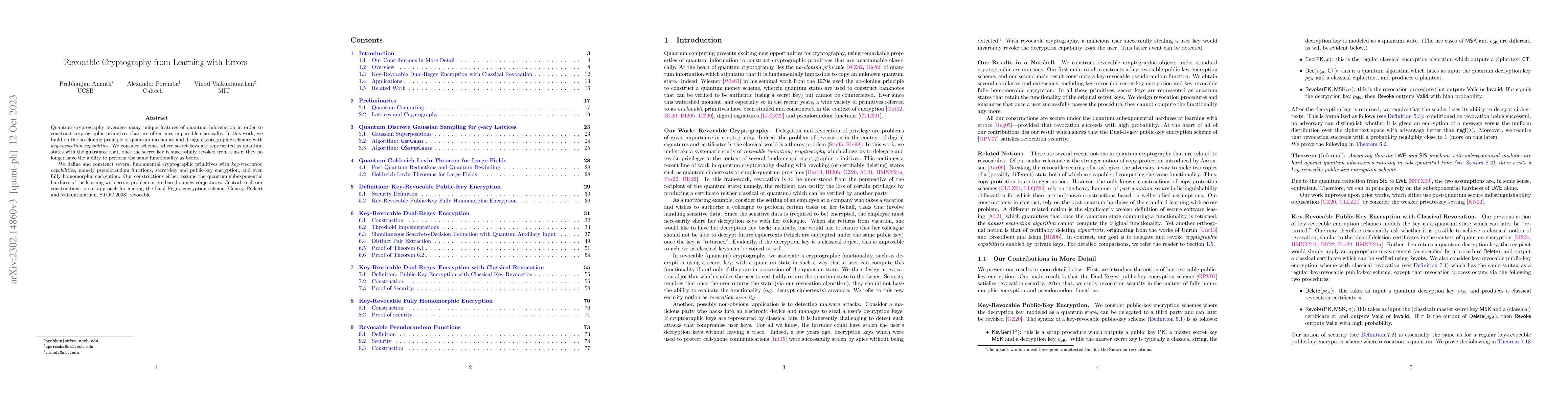 Thumbnail for Revocable Cryptography from Learning with Errors