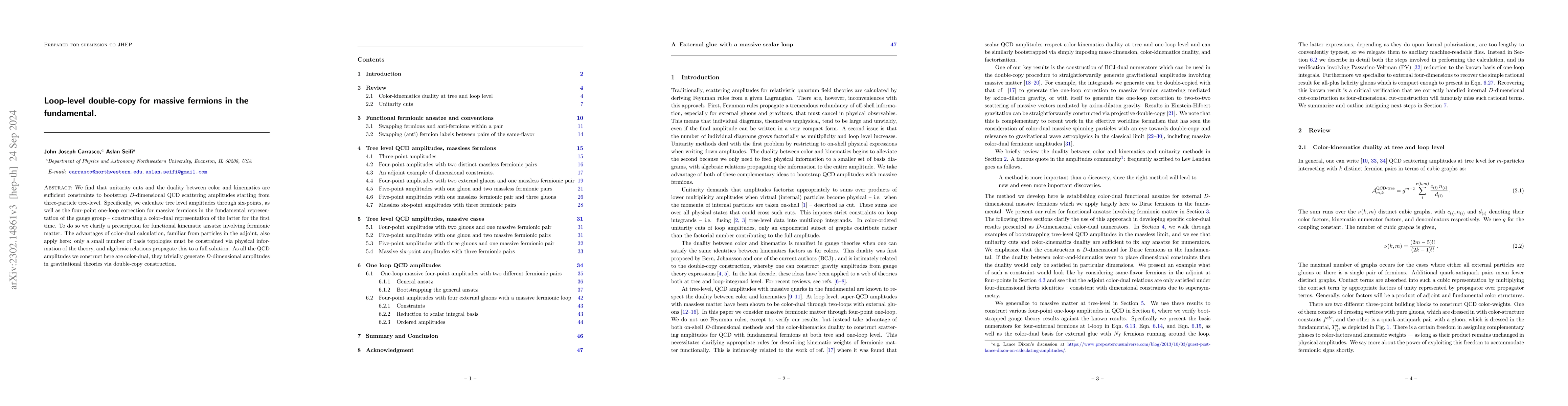 Thumbnail for Loop-level double-copy for massive fermions in the fundamental