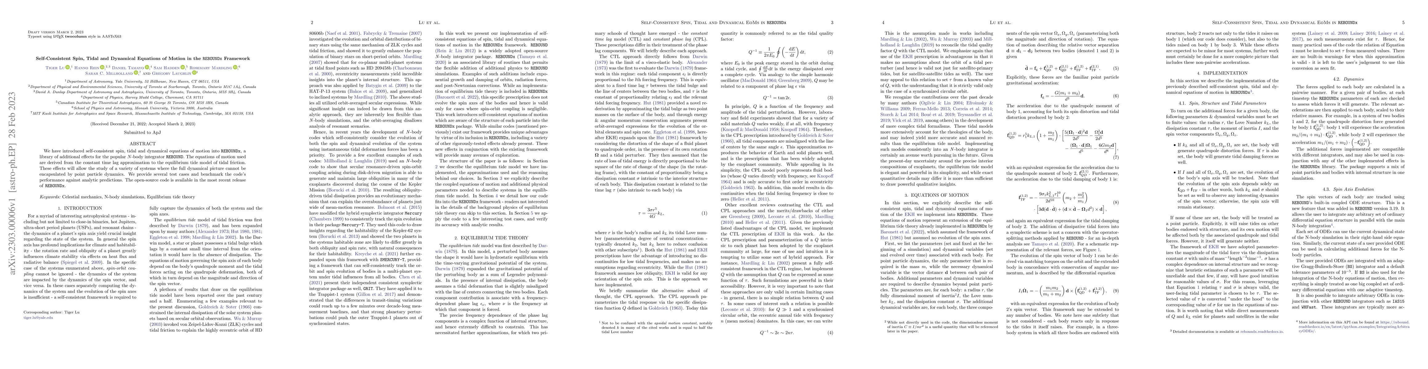 Thumbnail for Self-Consistent Spin, Tidal and Dynamical Equations of Motion in the
  REBOUNDx Framework