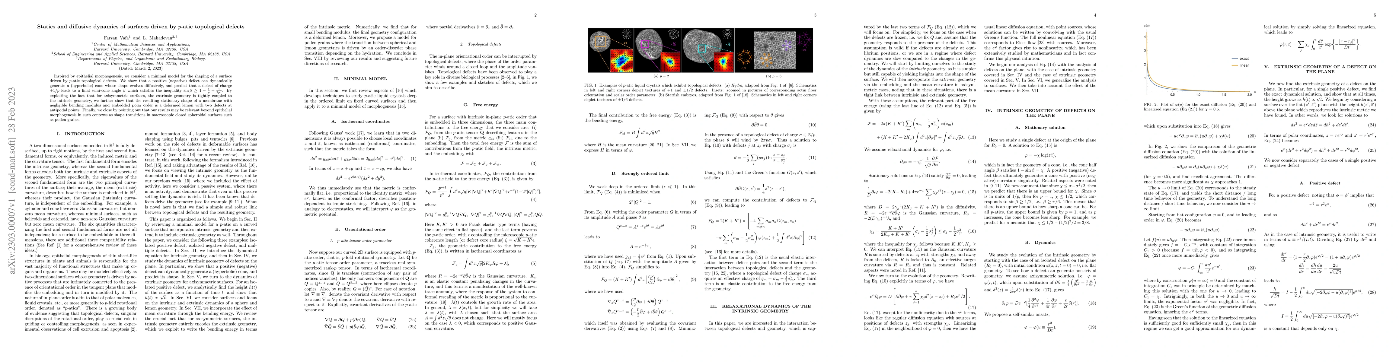 Thumbnail for Statics and diffusive dynamics of surfaces driven by $p$-atic
  topological defects