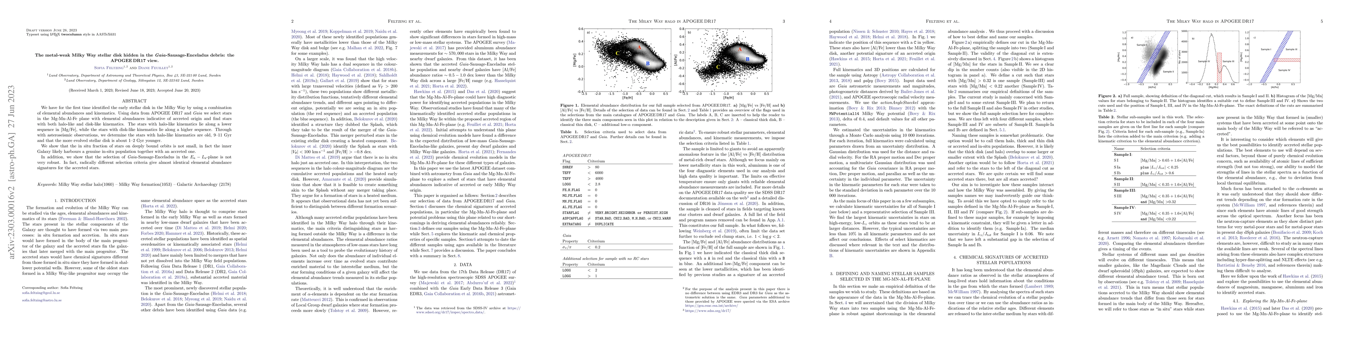 Thumbnail for The metal-weak Milky Way stellar disk hidden in the
  Gaia-Sausage-Enceladus debris: the APOGEE DR17 view