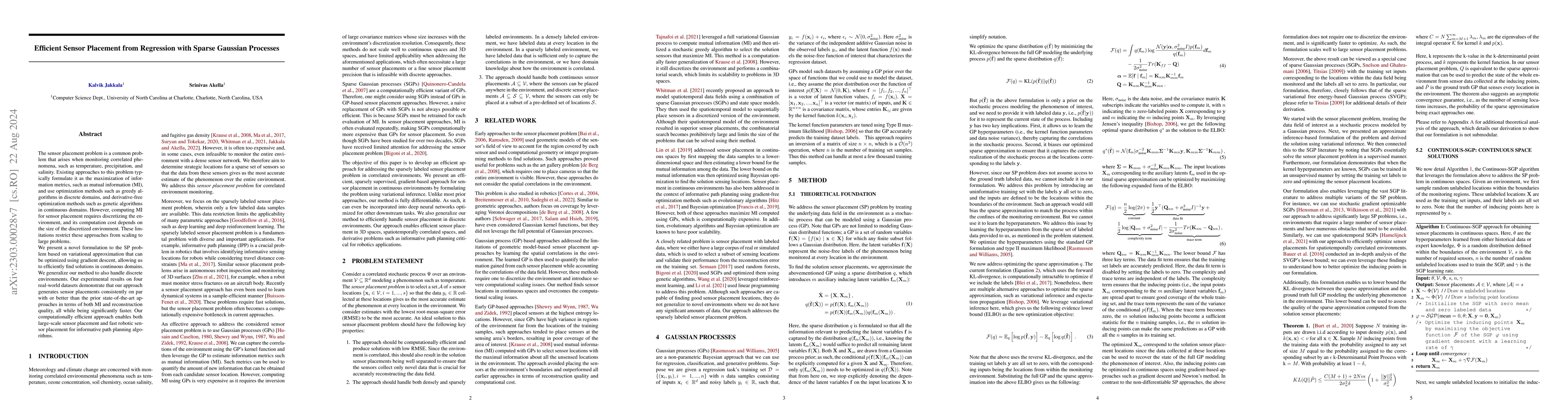 Thumbnail for Efficient Sensor Placement from Regression with Sparse Gaussian
  Processes in Continuous and Discrete Spaces