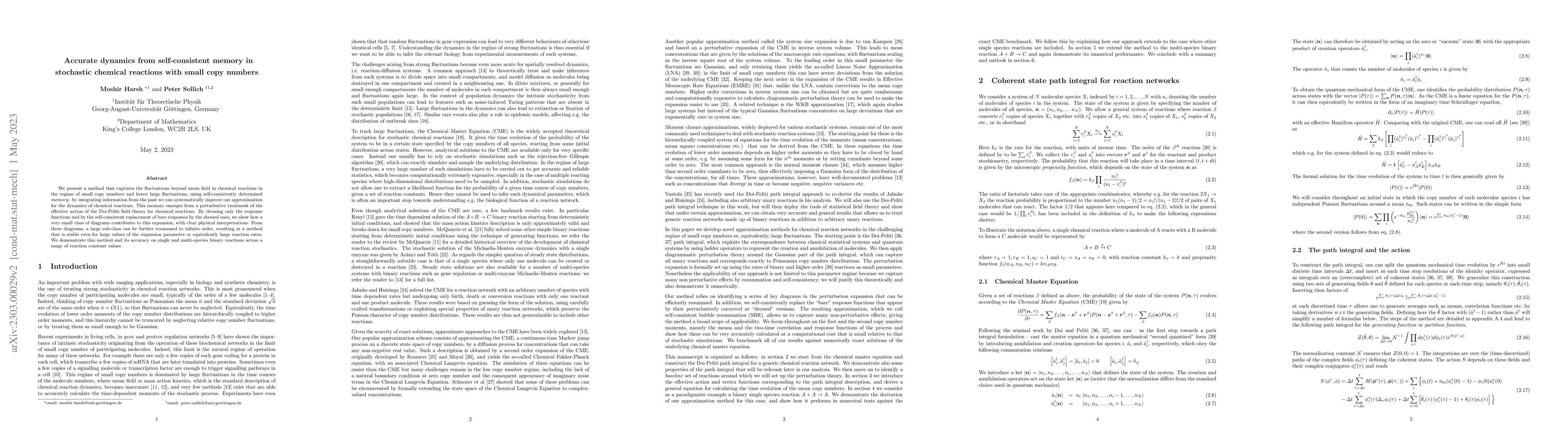 Thumbnail for Accurate dynamics from self-consistent memory in stochastic chemical
  reactions with small copy numbers