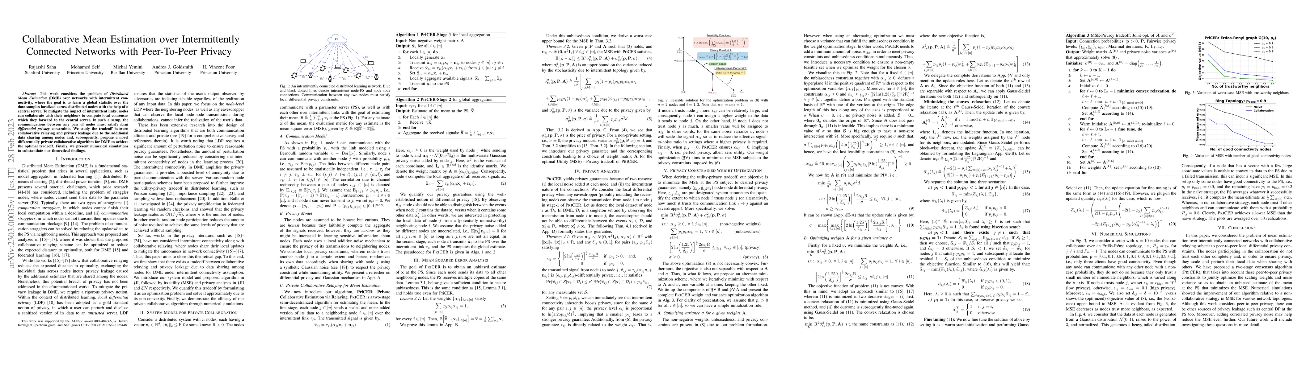 Thumbnail for Collaborative Mean Estimation over Intermittently Connected Networks
  with Peer-To-Peer Privacy