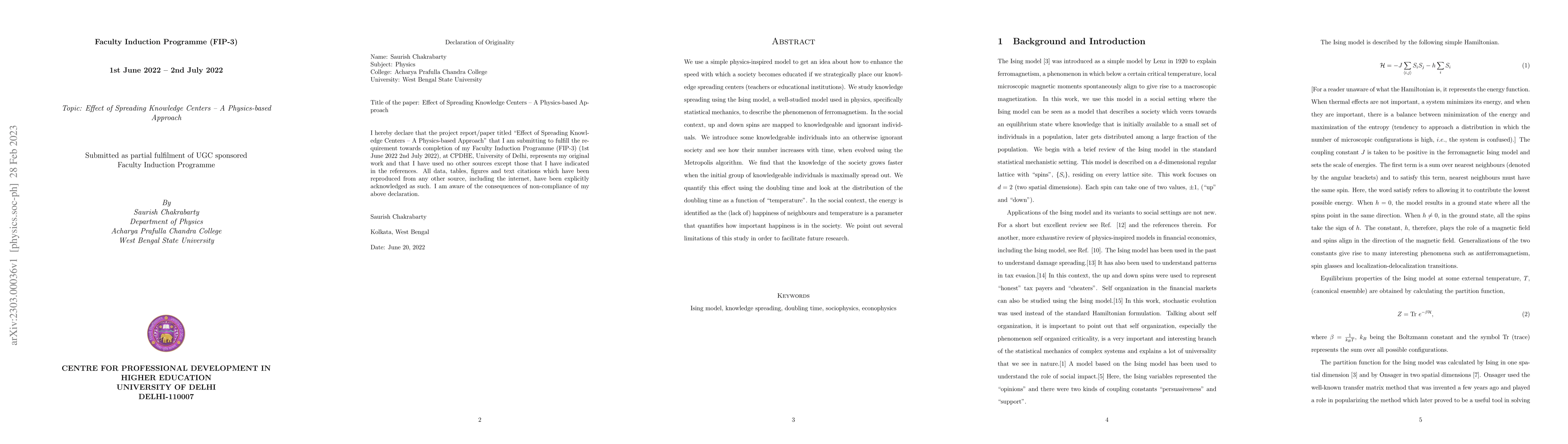 Thumbnail for Effect of Spreading Knowledge Centers -- A Physics-based Approach