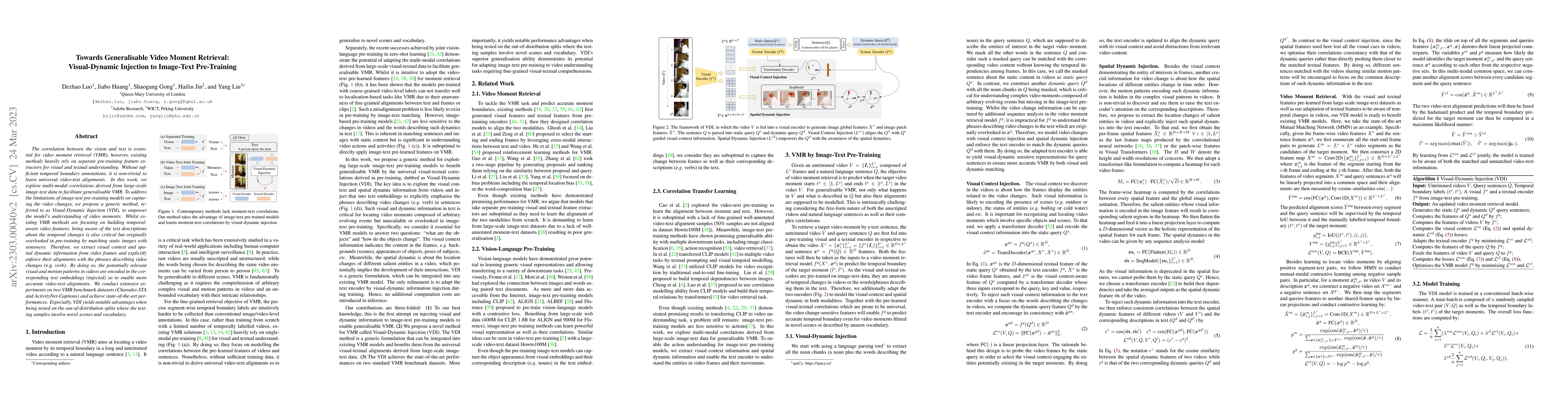 Thumbnail for Towards Generalisable Video Moment Retrieval: Visual-Dynamic Injection
  to Image-Text Pre-Training