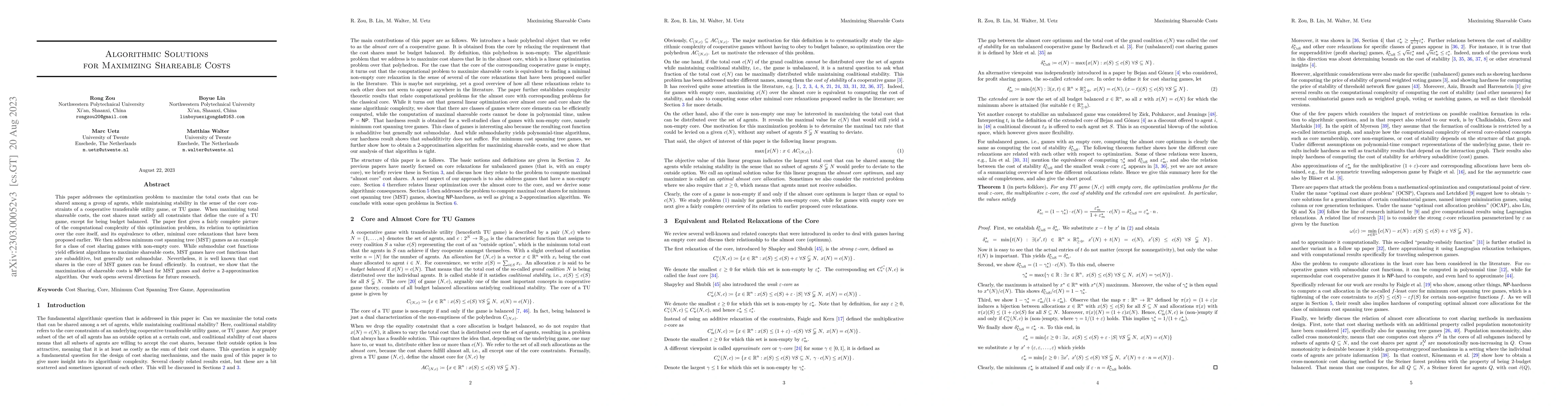 Thumbnail for Algorithmic Solutions for Maximizing Shareable Costs
