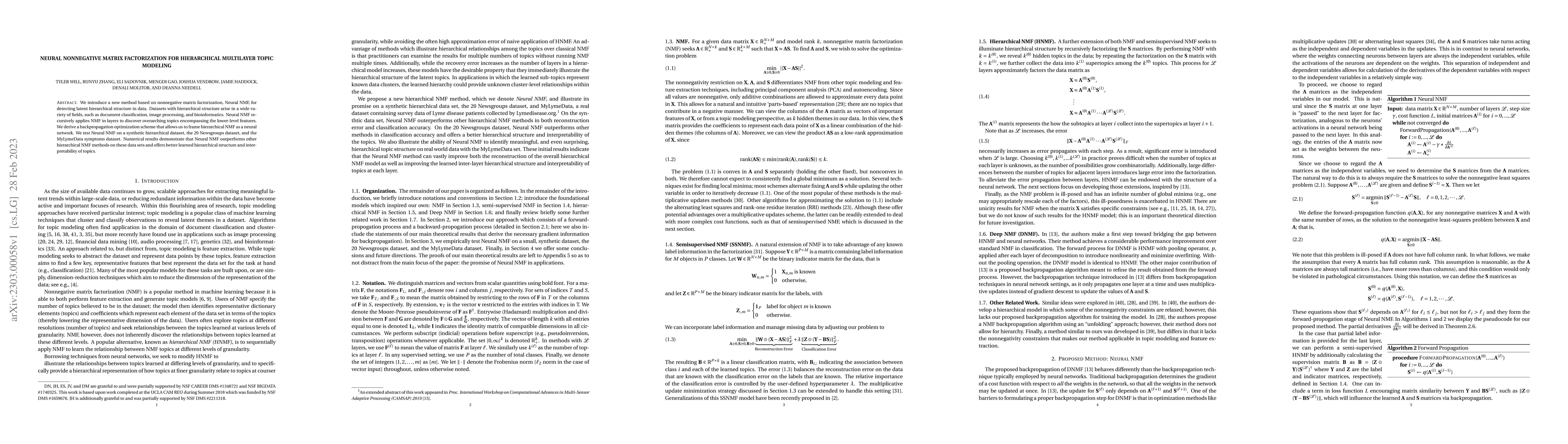 Thumbnail for Neural Nonnegative Matrix Factorization for Hierarchical Multilayer
  Topic Modeling