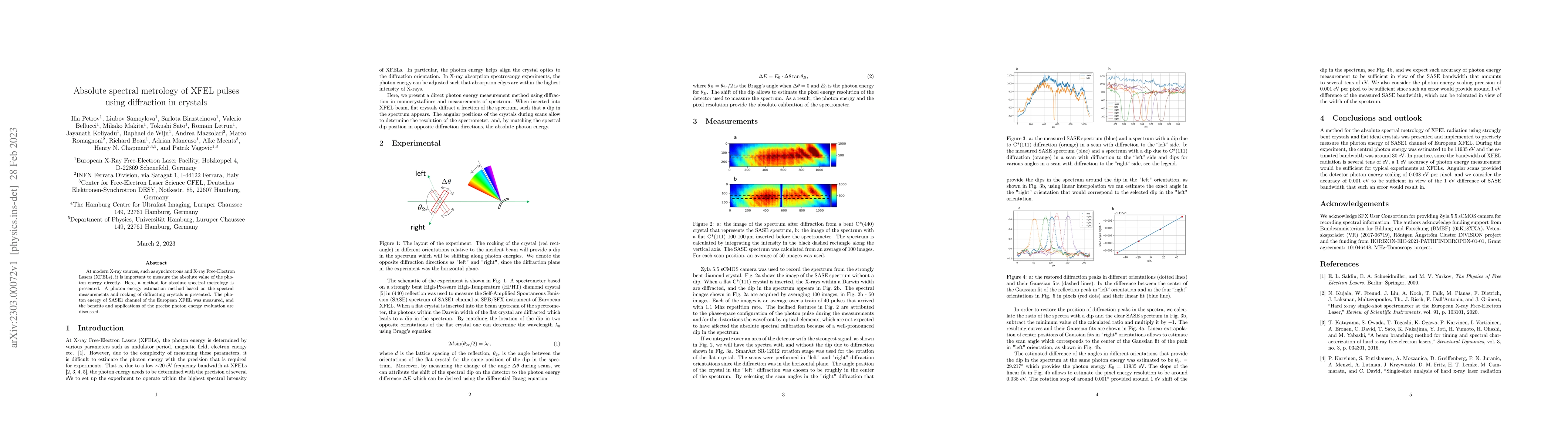 Thumbnail for Absolute spectral metrology of XFEL pulses using diffraction in crystals