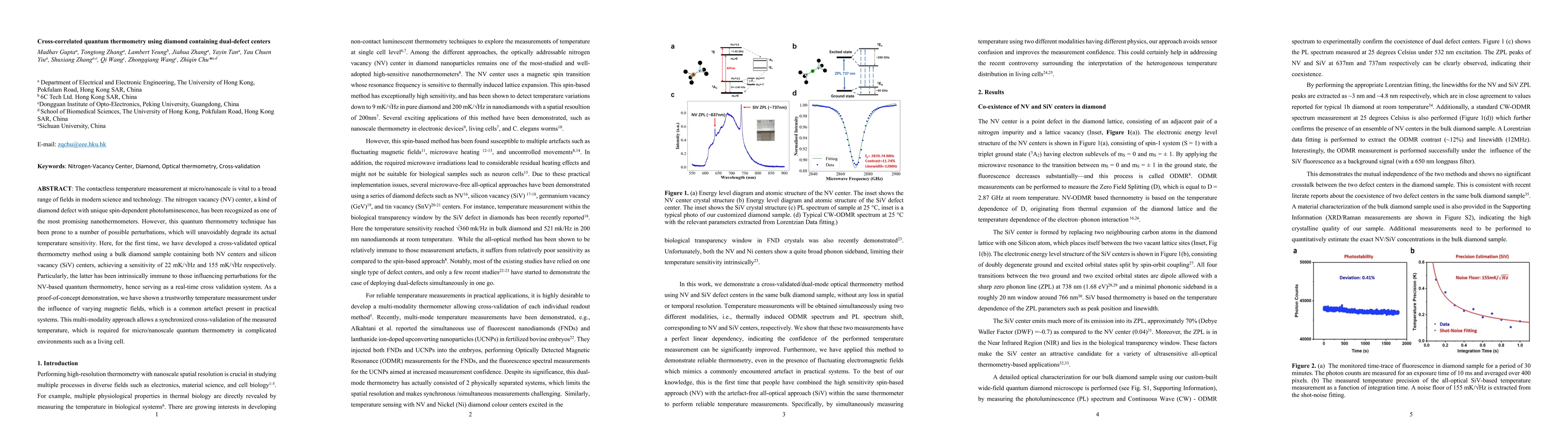 Thumbnail for Cross-correlated quantum thermometry using diamond containing
  dual-defect centers