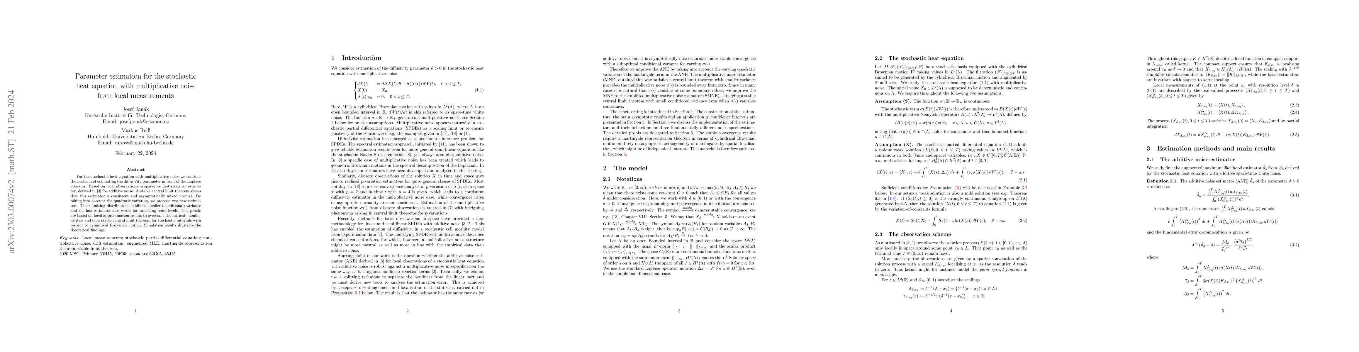 Thumbnail for Parameter estimation for the stochastic heat equation with
  multiplicative noise from local measurements