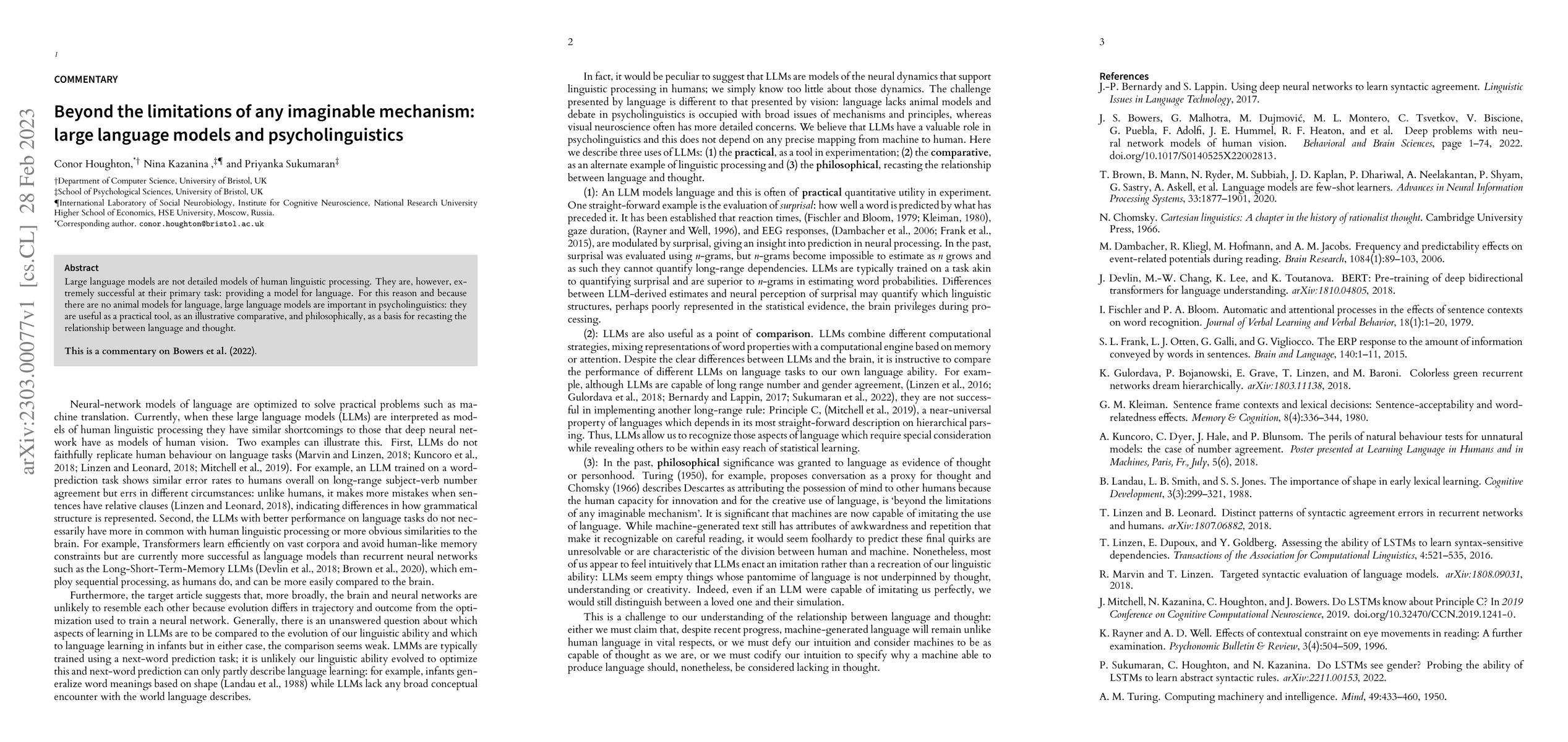 Thumbnail for Beyond the limitations of any imaginable mechanism: large language
  models and psycholinguistics