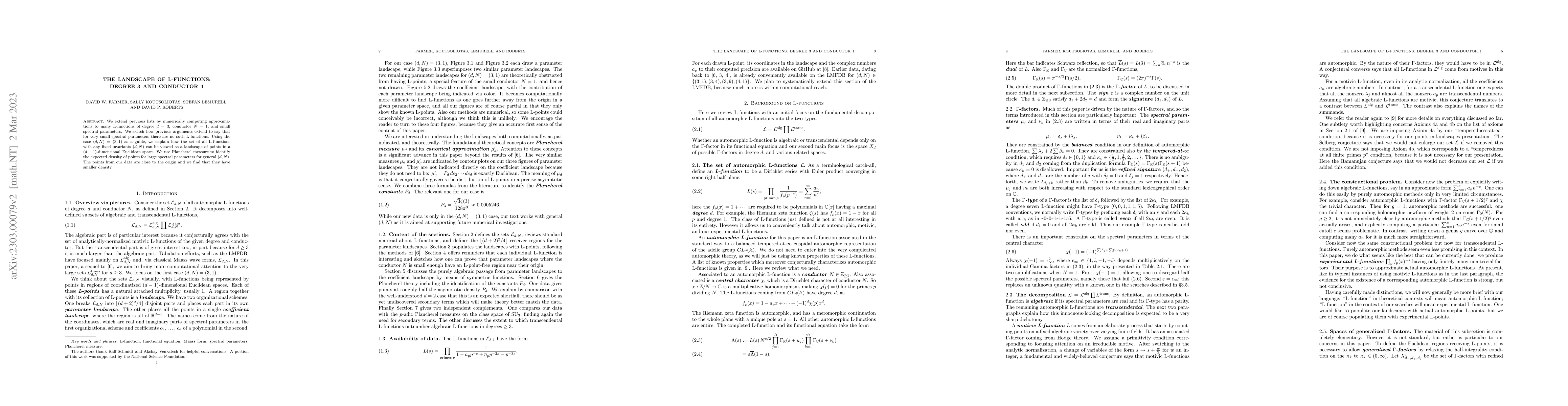 Thumbnail for The Landscape of L-functions: degree 3 and conductor 1