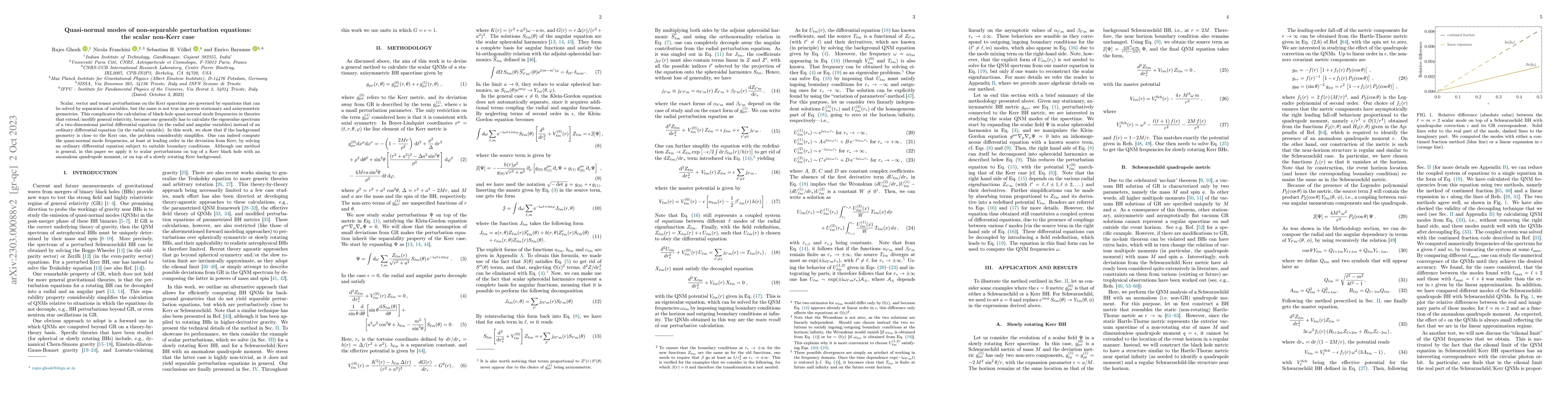Thumbnail for Quasi-normal modes of non-separable perturbation equations: the scalar
  non-Kerr case