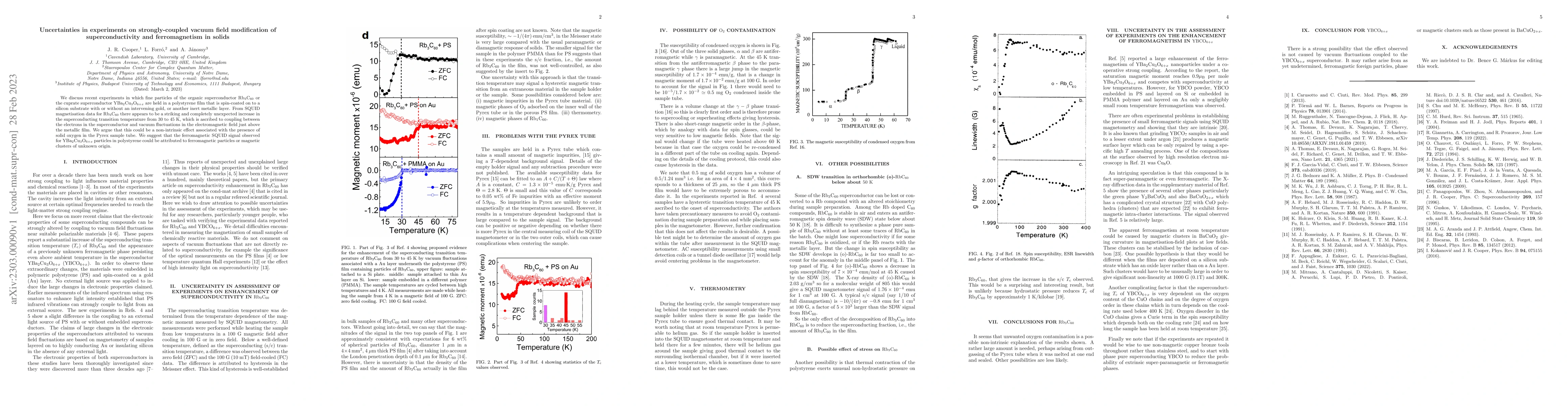 Thumbnail for Uncertainties in experiments on strongly-coupled vacuum field
  modification of superconductivity and ferromagnetism in solids