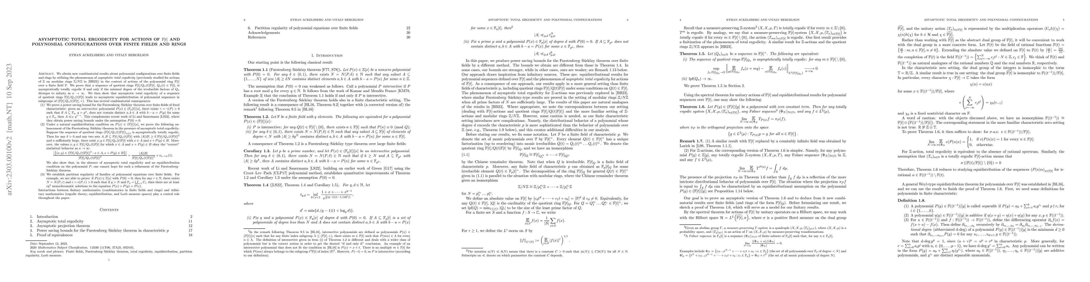 Thumbnail for Asymptotic total ergodicity for actions of $\mathbb{F}[t]$ and
  polynomial configurations over finite fields and rings
