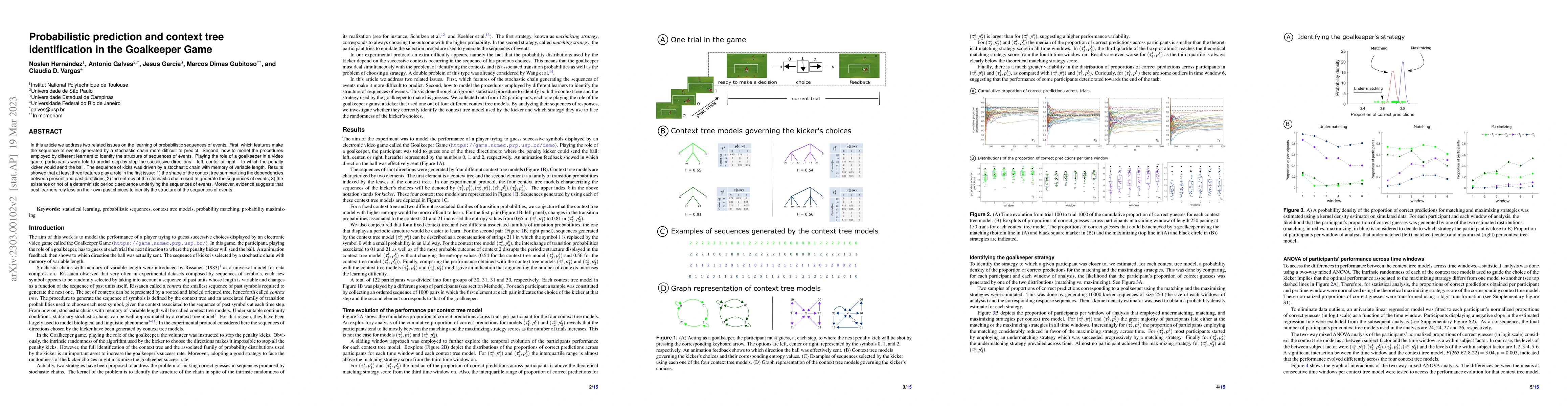 Thumbnail for Probabilistic prediction and context tree identification in the
  Goalkeeper Game