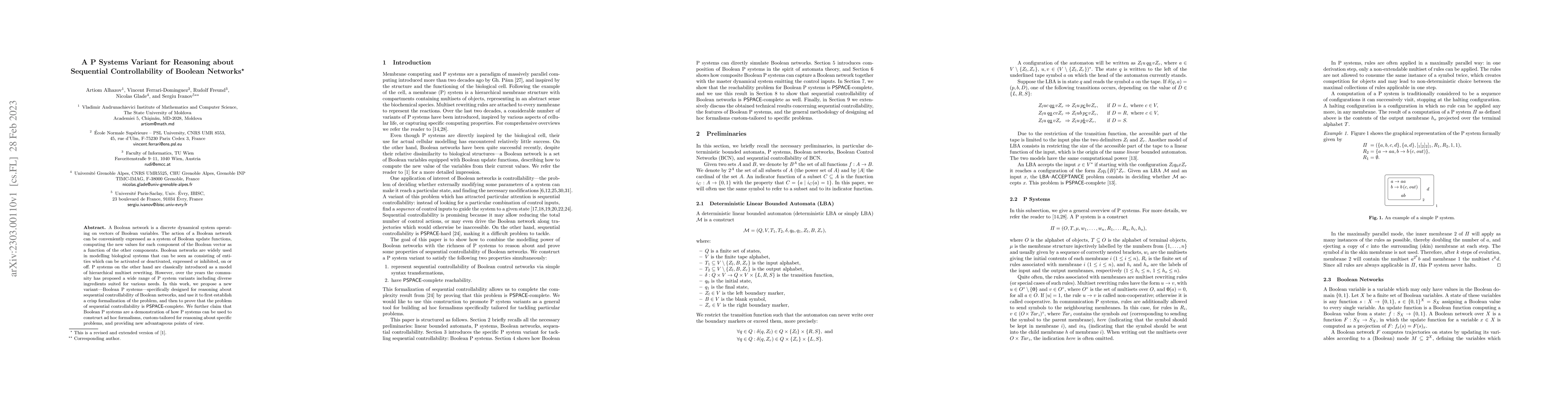 Thumbnail for A P Systems Variant for Reasoning about Sequential Controllability of
  Boolean Networks