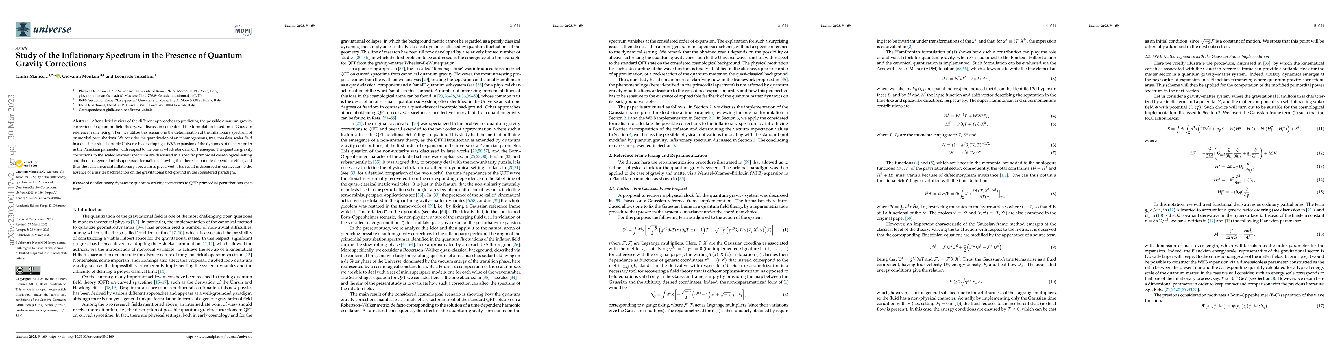 Thumbnail for Study of the Inflationary Spectrum in the Presence of Quantum Gravity
  Corrections