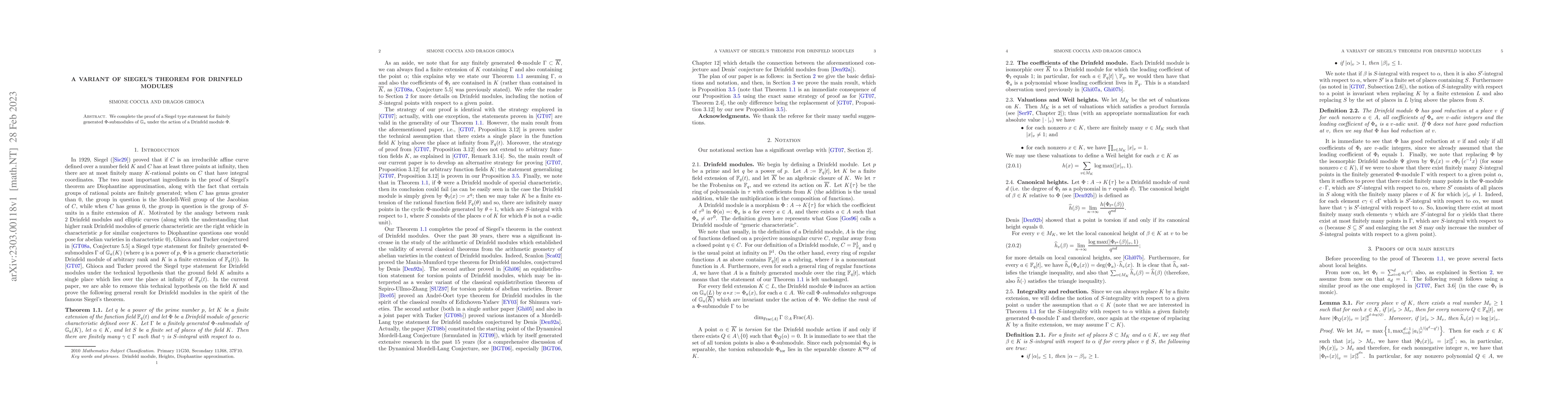 Thumbnail for A variant of Siegel's theorem for Drinfeld modules
