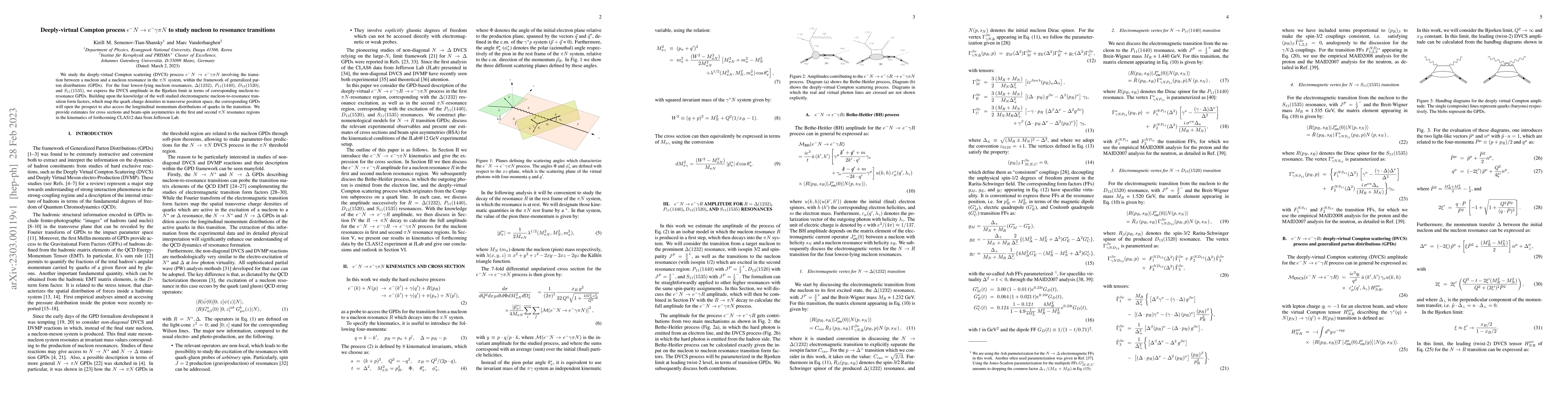 Thumbnail for Deeply-virtual Compton process $e^- N \to e^- \gamma \pi N$ to study
  nucleon to resonance transitions