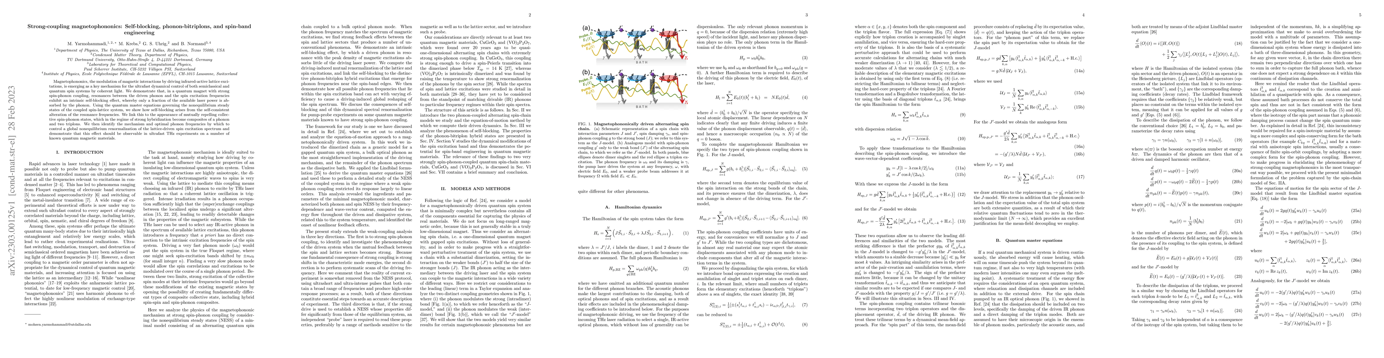 Thumbnail for Strong-coupling magnetophononics: Self-blocking, phonon-bitriplons, and
  spin-band engineering