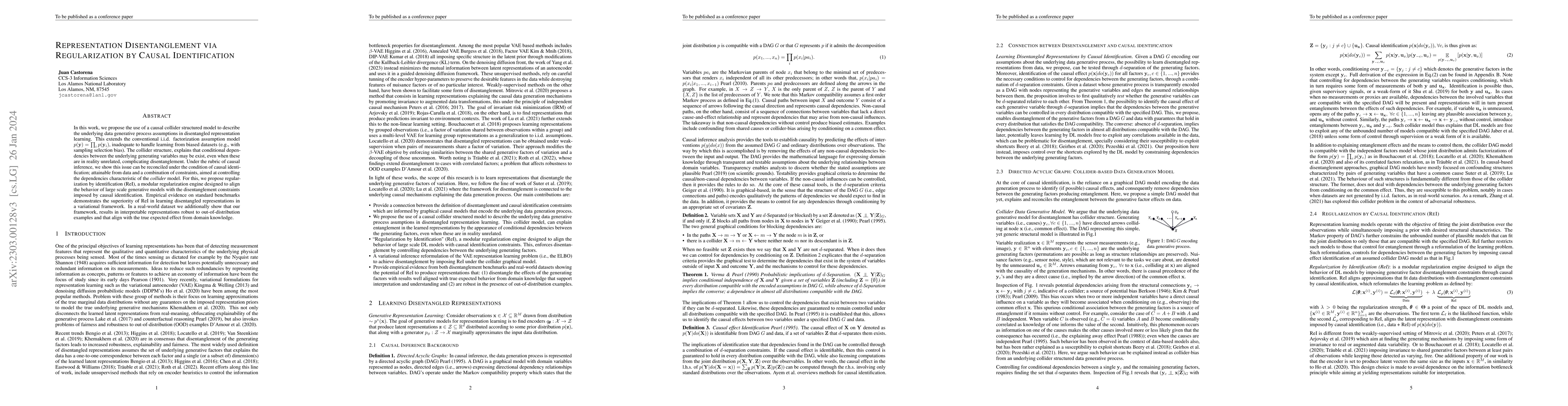 Thumbnail for Representation Disentaglement via Regularization by Causal
  Identification