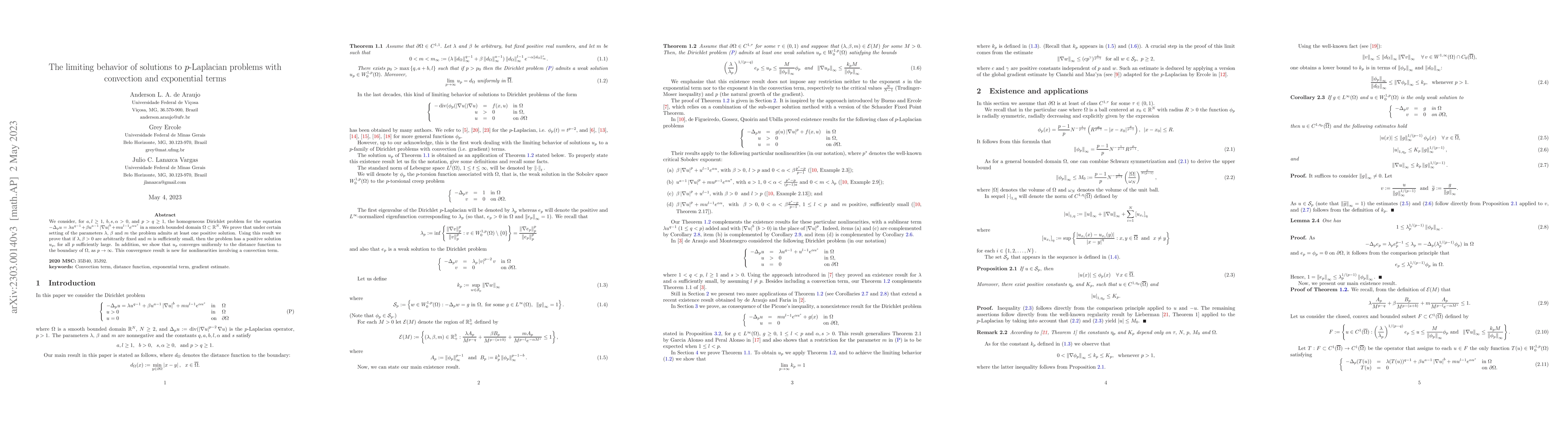 Thumbnail for The limiting behavior of solutions to p-Laplacian problems with
  convection and exponential terms