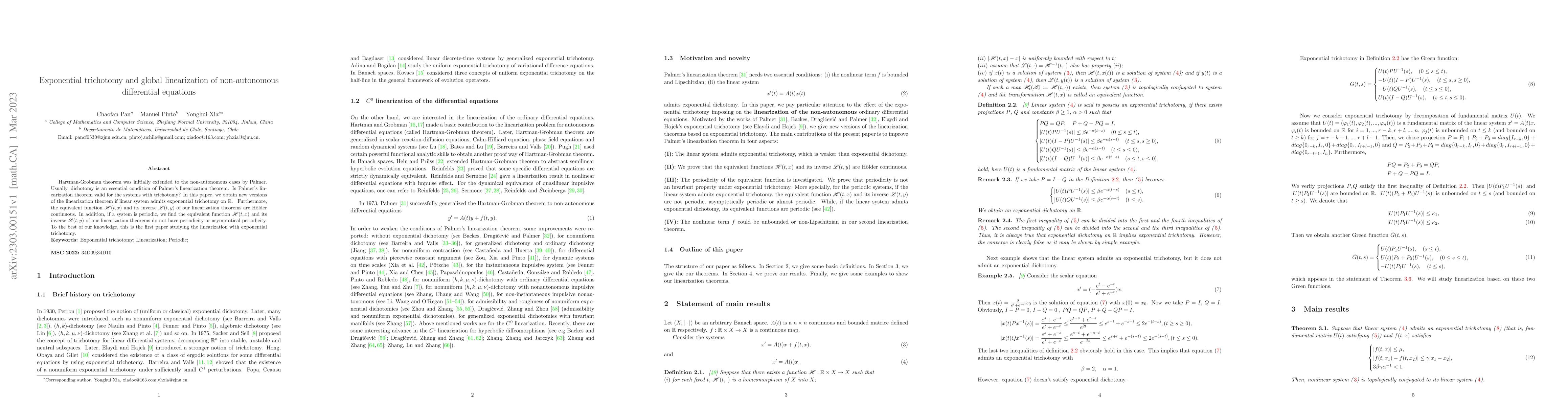 Thumbnail for Exponential trichotomy and global linearization of non-autonomous
  differential equations
