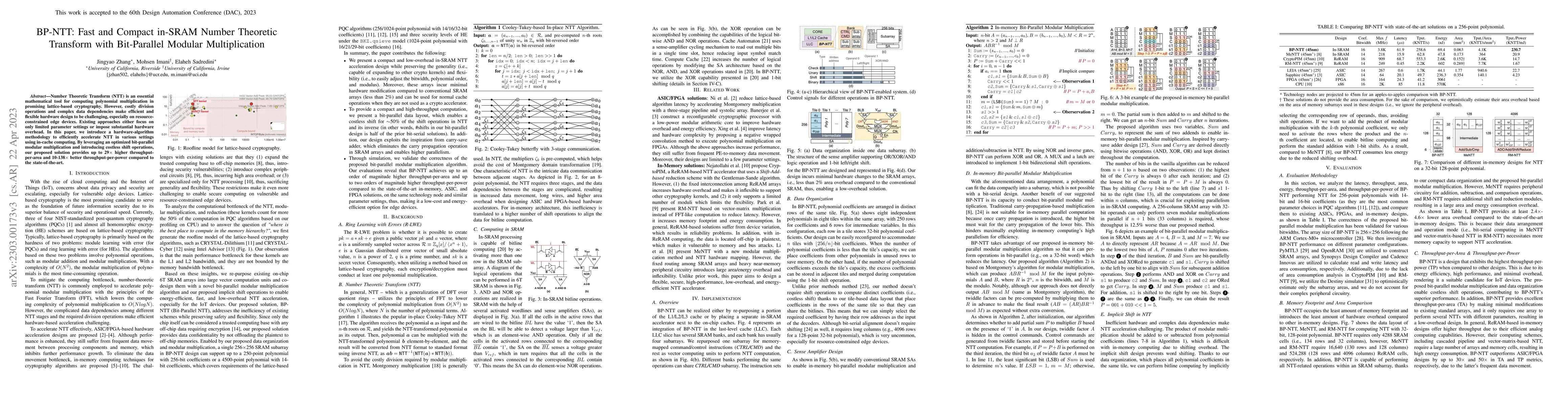 Thumbnail for BP-NTT: Fast and Compact in-SRAM Number Theoretic Transform with
  Bit-Parallel Modular Multiplication