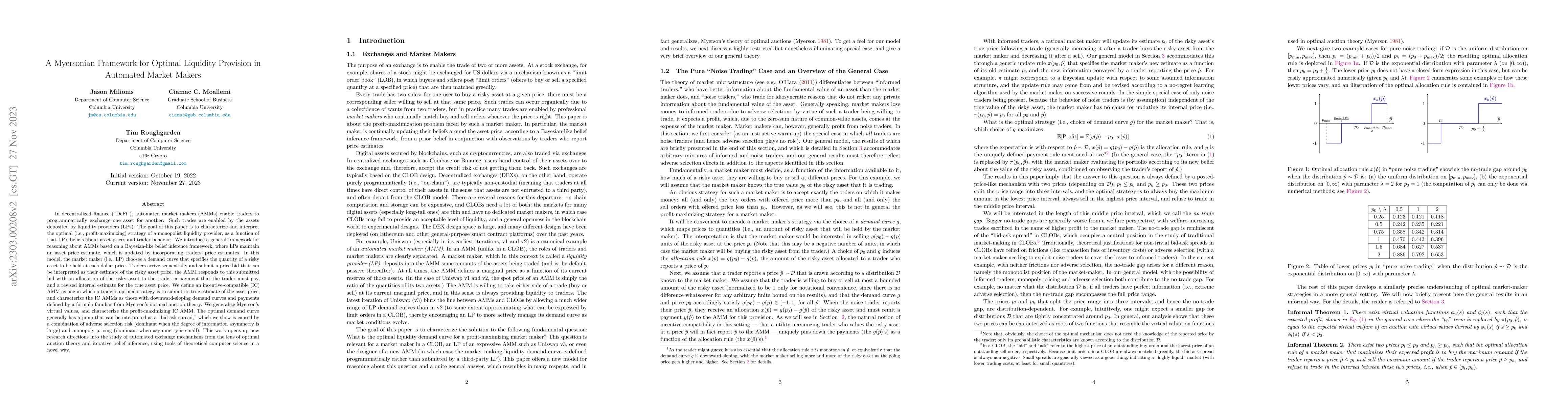 Thumbnail for A Myersonian Framework for Optimal Liquidity Provision in Automated
  Market Makers
