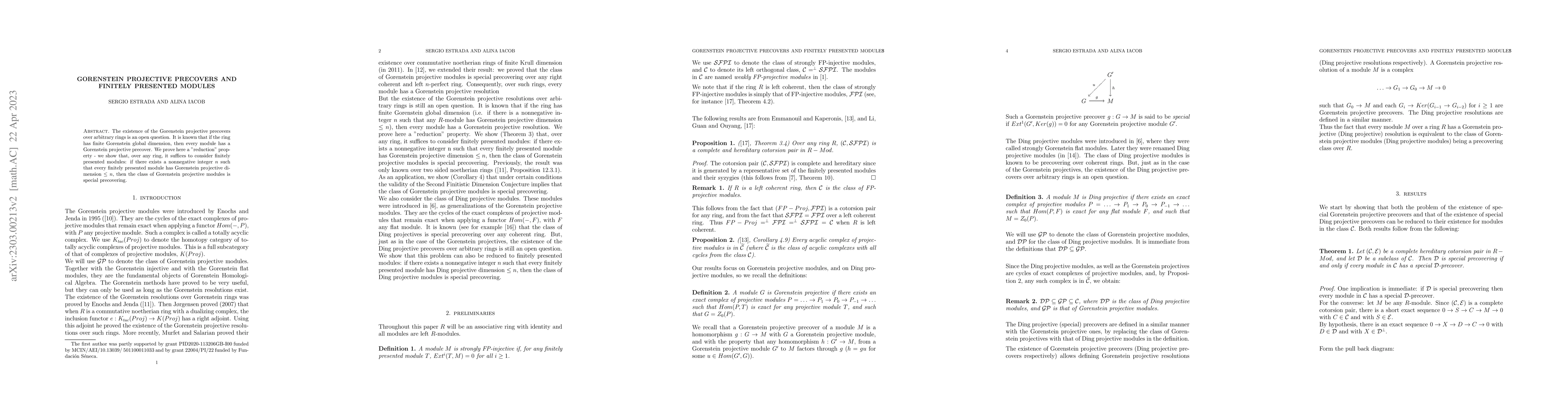 Thumbnail for Gorenstein projective precovers and finitely presented modules