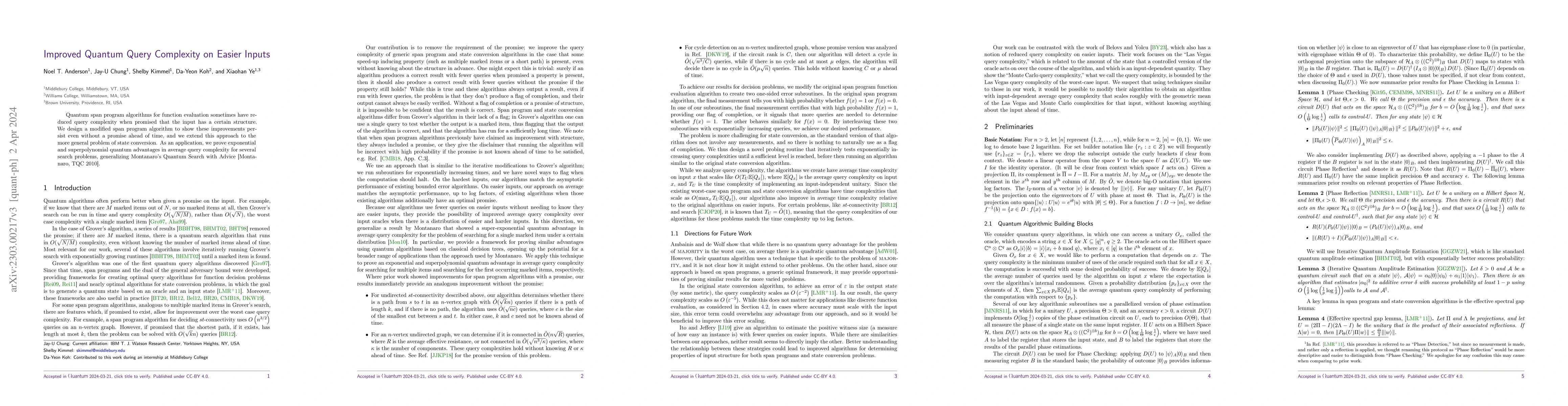 Thumbnail for Improved Quantum Query Complexity on Easier Inputs