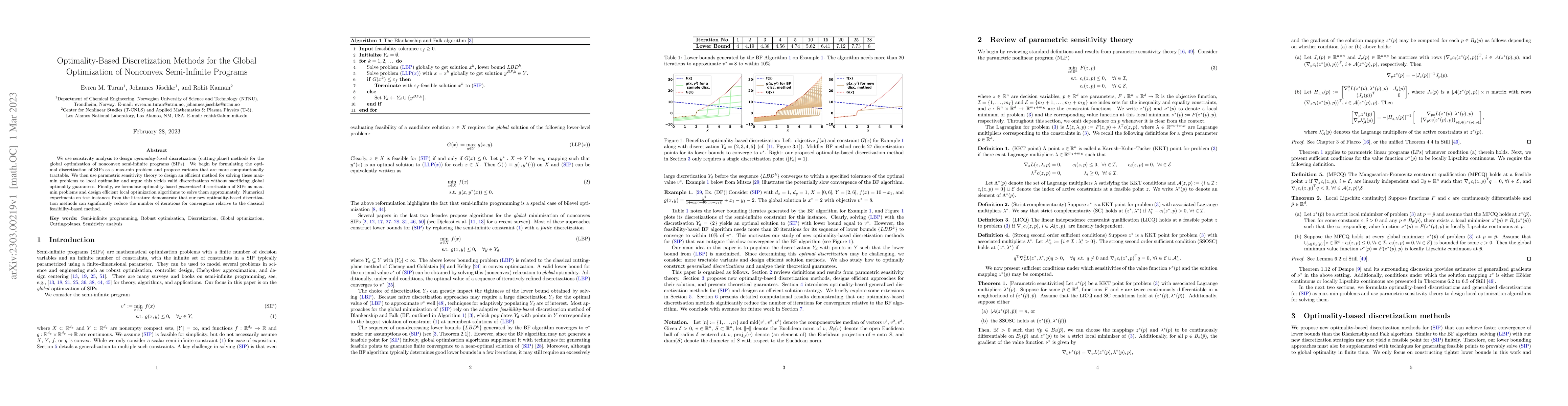 Thumbnail for Optimality-Based Discretization Methods for the Global Optimization of
  Nonconvex Semi-Infinite Programs