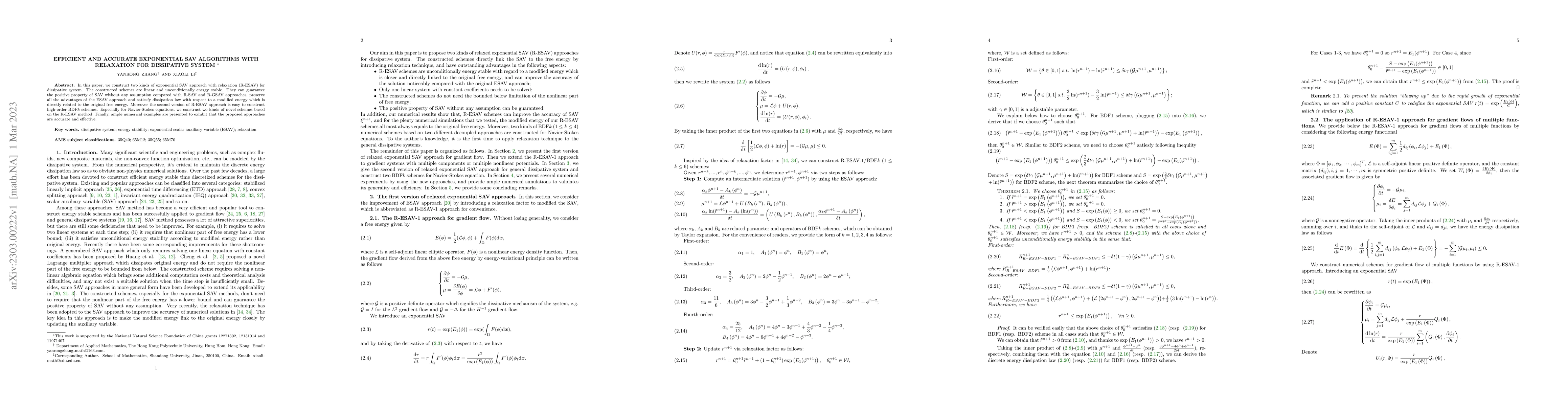 Thumbnail for Efficient and accurate exponential SAV algorithms with relaxation for
  dissipative system