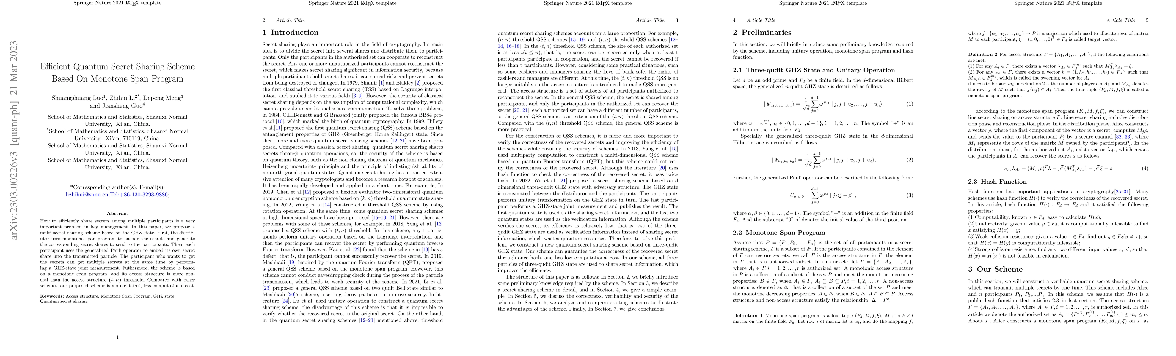 Thumbnail for Efficient Quantum Secret Sharing Scheme Based On Monotone Span Program