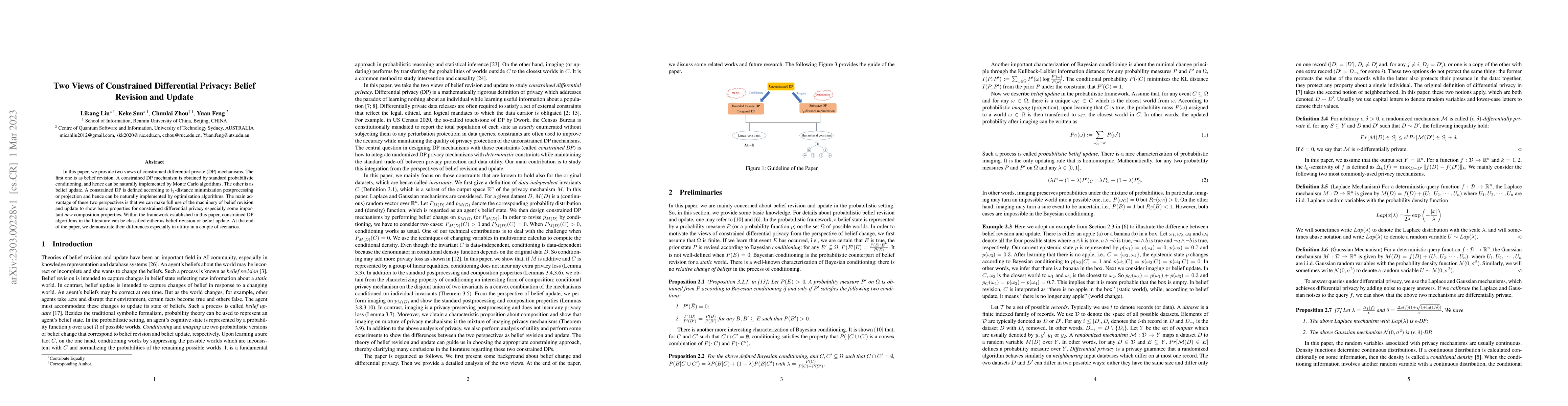 Thumbnail for Two Views of Constrained Differential Privacy: Belief Revision and
  Update